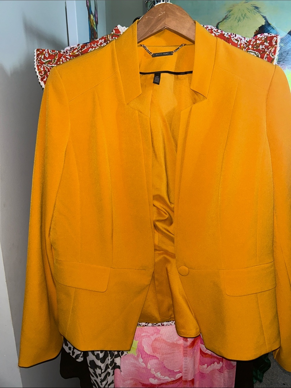 White House Black Market Mustard Yellow Open-Front Blazer